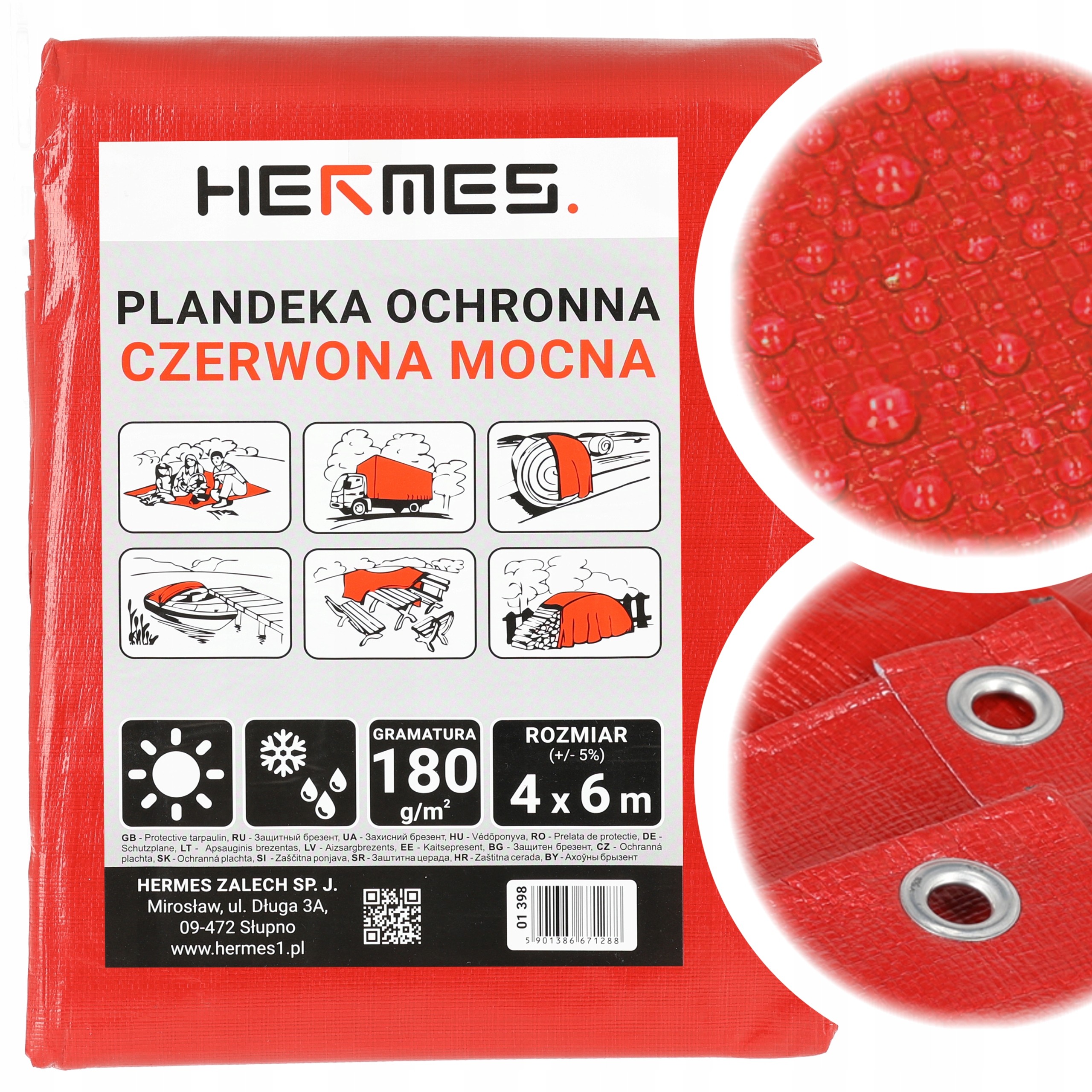 Vodotesná ochranná plachta 180 g/m2, 4x6 m, červená